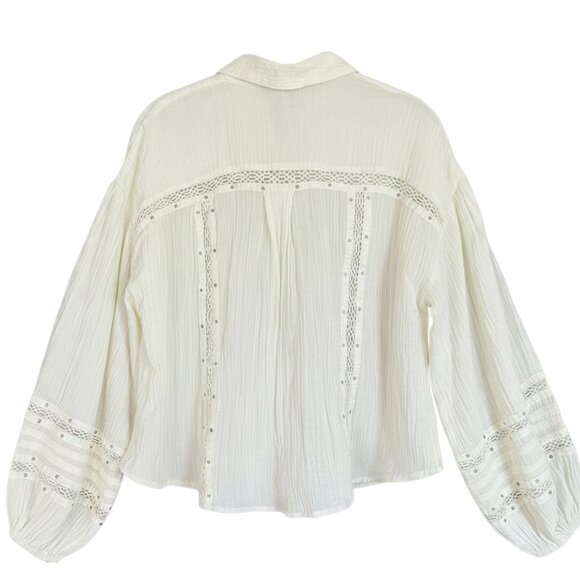 NWT Free People Summer Stars Button Front Blouse Ivory Cream XS Boho Lace Top - Picture 7 of 9